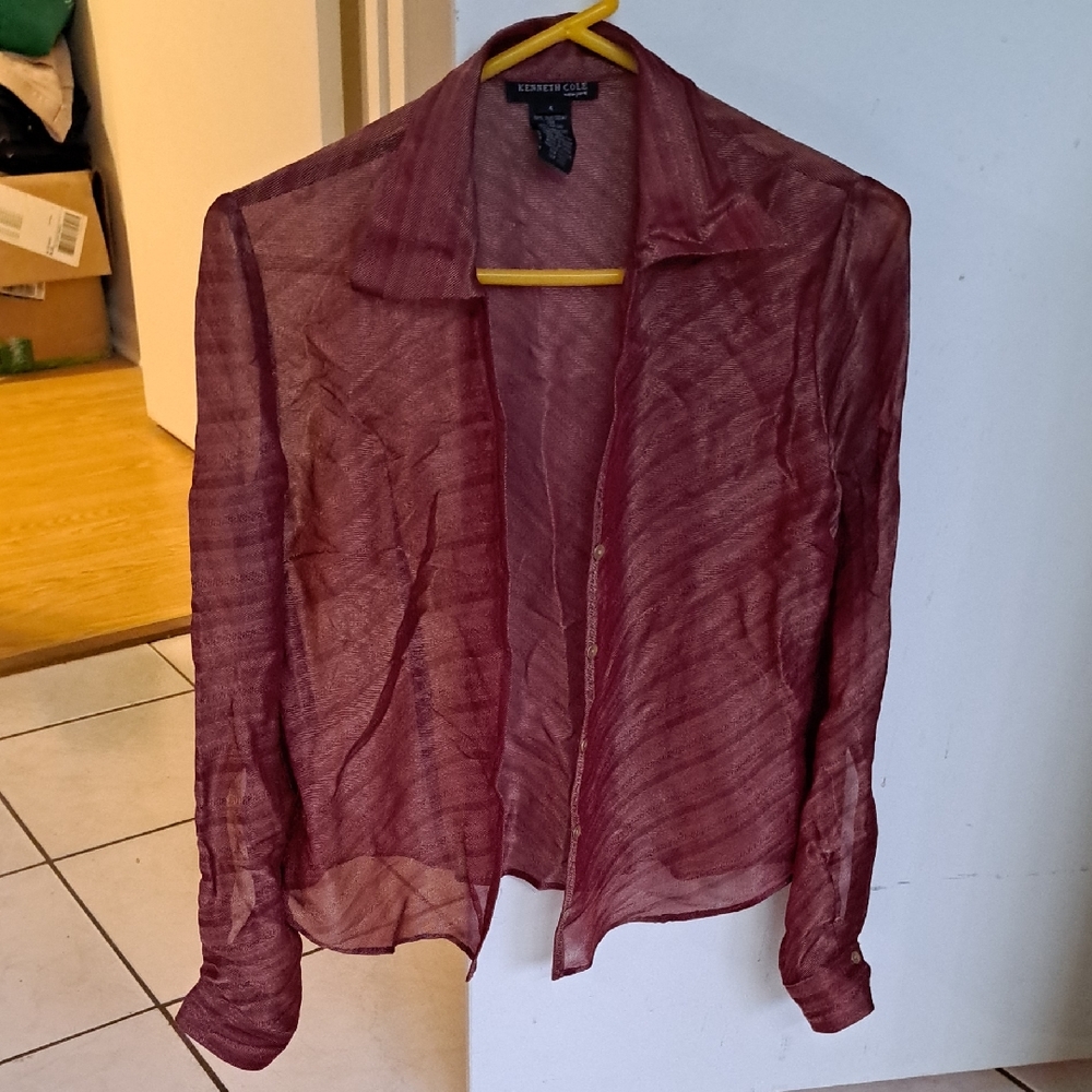 Kenneth Cole New York Sheer Burgundy Blouse - Picture 1 of 2